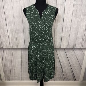 NWT 41 Hawthorn Women's Large Green Polka Dot Sleeveless Blouson V-Neck Dress